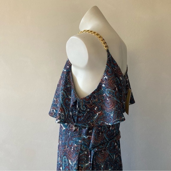 MICHAEL Michael Kors | Paisley Peplum Chain Strap Maxi Summer Resort Slit Dress - Picture 7 of 11